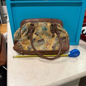 Vintage Travel-Themed Brown and Tan Men's Bag